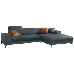 Ecksofa W.SCHILLIG "piedroo, Designsofa mit tollem Sitzkomfort, elegant und bequem, L-Form", blau (marine r66), B:303cm H:70cm T:193cm, Chenille-Flachgewebe R66 (85% Polyester, 15% Nylon), Sofas, Ecksofa, Kopfteilverstellung, wahlweise mit Sitztiefenverstellung, Breite 303cm