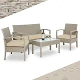 CASARIA CASARIA® Balkonmöbel Set Wetterfest 4 Personen Outdoor inkl. Auflagen Polyrattan 2x Sessel Gartenbank Tisch Garten Terrasse Balkon Möbel Lounge Creme
