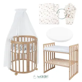 Waldin Babybett OWAL Kinderbett 7in1 mit Matratze, mitwachsendes Kinder-Bett