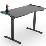 eSmart GSX-121 120x60cm Schwarz Carbon Ergonomischer Steh-Sitz-Gaming-Schreibtisch Stufenlos höhenverstellbar 73-121 cm RGB Beleuchtung Kopfhörerhalter Controllerhalter