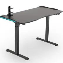 eSmart GSX-121 120x60cm Schwarz Carbon Ergonomischer Steh-Sitz-Gaming-Schreibtisch Stufenlos höhenverstellbar 73-121 cm RGB Beleuchtung Kopfhörerhalter Controllerhalter