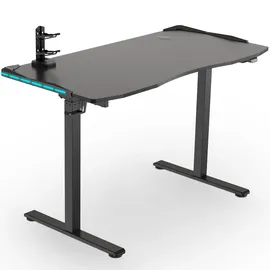 eSmart GSX-121 120x60cm Schwarz Carbon Ergonomischer Steh-Sitz-Gaming-Schreibtisch Stufenlos höhenverstellbar 73-121 cm RGB Beleuchtung Kopfhörerhalter Controllerhalter