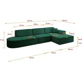 altdecor Ecksofa Ottomane Rechts IREA-L2-v4 327x165x77 cm Grün
