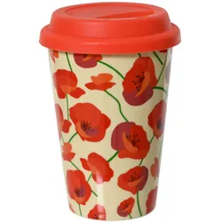 Decoris Becher 14cm Porzellan Blumenmuster 390ml Trinkbecher mit Deckel Kaffeebecher To Go Teebecher Kakaobecher Trinkgeschirr Porzellanbecher