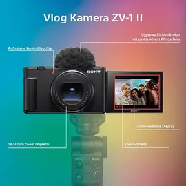 Sony ZV-1 II Vlog Digitalkamera Schwarz, 2.7x opt. Zoom, Xtra Fine Selfie-Touchdisplay, WLAN