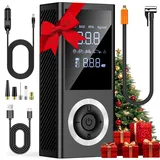 150PSI Elektrische Luftpumpe Tragbare Autoluftpumpe mit 2,4" LCD Bildschirm Akku/12V, LED-Licht, Auto-Stopp, 4 Adapter für Auto/Motorrad/Fahrrad/Ball, Ideal für Camping, Reisen & Notfälle