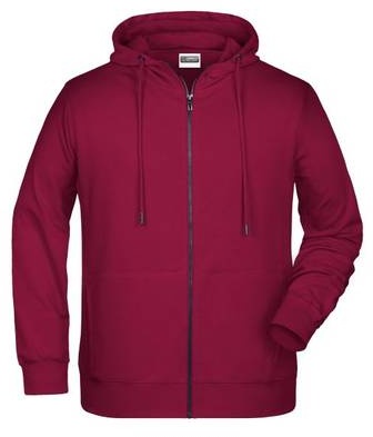 Men's Zip Hoody Sweat-Jacke mit Kapuze und Reißverschluss rot/weinrot, Gr. M