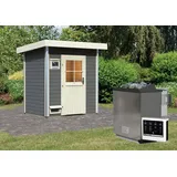 Karibu Saunahaus Jorgen terragrau Moderne Saunatür (Klarglas) 9 kW Bio-Kombiofen inkl. Steuergerät inkl. 8-teiligem gratis Zubehörpaket (Gesamtwert 191,92€)