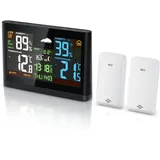 Bearware Wetterstation, Funk, Farbdisplay, 2 Außensensoren, Netzteil, Hygrometer, Wecker mit Snooze, DCF-Signal, Innen- & Außentemperatur