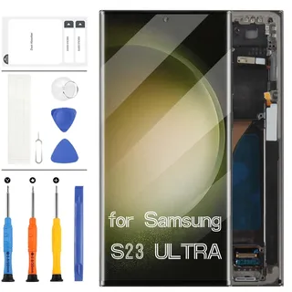 Original für Samsung Galaxy S23 Ultra Screen Replacement for Samsung S918 S918B SM-S918U SM-S918W LCD Screen Touch Display Digitizer Glass Assembly Repair Parts (Blau mit Rahmen, Figerprint Funktion)