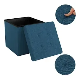 Intirilife Faltbare Sitzhocker 30x30x30 cm in OZEAN BLAU - Sitzwürfel mit Stauraum aus Stoff mit Mulden