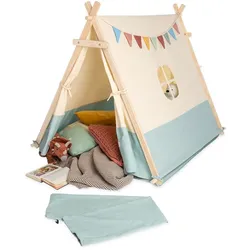 Spielzelt PINOLINO "Yuma", beige (natur, blau), Spielzelte, KinderB:101cm H:106cm T:131cm, Holz, Baumwolle, Polyester, mit Zeltstangen aus Holz, B:101cm H:106cm T:131cm