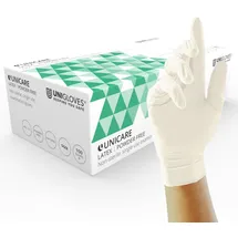 Unigloves Unicare Latex-Einweghandschuhe - vielseitig einsetzbar, puderfrei, Untersuchungshandschuhe - Box mit 100 Handschuhen, naturfarben, Extra groß (GS0015)