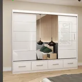 fabryka mebli idczak Schwebetürenschrank Kleiderschrank 250 cm Weiß/Weiß semigloss mit Spiegel Florence - Weiß