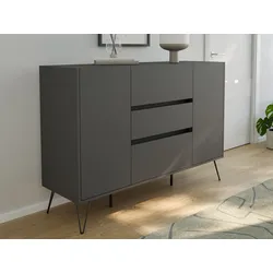 Design Sideboard Kommode Daro 140cm Greifraum 3 SoftClose 2 Türen Grafit