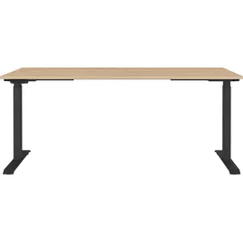 Germania Lissabon höhenverstellbarer Schreibtisch lindberg-eiche rechteckig, T-Fuß-Gestell schwarz 180,0 x 80,0 cm