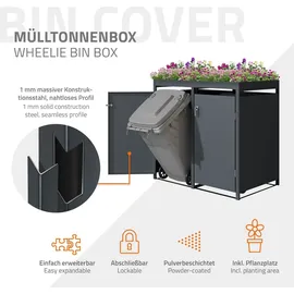 ML-Design Mülltonnenbox 2Er mit Pflanzdach 240L 132x80x124cm Anthrazit aus Stahl