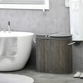 Homcom Wäschekorb mit Deckel Bambus, Grau 62,5L x 37B x 60,5H cm