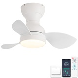 ycwdcz Ø56cm Mini Deckenventilator mit Lampe und Fernbedienung, kleine Deckenventilator mit Beleuchtung, Reversibel Sommer Winterbetrieb 6 Gang Leise DC Motor, Weiß