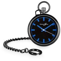 Hermann Jäckle Taschenuhr "Berlin Blau" Quarzwerk, 43 mm, Mineralglas, mit Kette & Reiseetui, – Elegante Herrenuhr im modernen Design