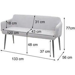 Mendler Sitzbank HWC-L13, Esszimmerbank Bank Polsterbank Garderobenbank Rückenlehne Armlehne Stoff/Textil 133cm ~ creme-weiß