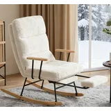 SONGMICS Schaukelsessel, Schaukelstuhl, mit Massivholzfüßen, Schaukelsessel, für Schlafzimmer weiß