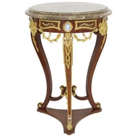 Casa Padrino Beistelltisch Barock Beistelltisch Braun / Gold / Grau Ø 55 x H. 78 cm - Runder Massivholz Tisch im Barockstil - Barock Möbel