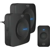 ELRO DB3000 Funk Türklingel Set Tragbare 1x Empfänger für Steckdose-Wasserdicht, 300m Reichweite, 64 Melodien-Schwarz, Batterien + Plug-In