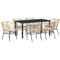 VidaXL 7-teiliges Garten Ess-Set mit Kissen in Braun Poly