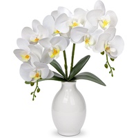 40 cm Groß Künstliche Orchideen weiß im Keramikvase, Kunstpflanze Decor Orchideen Kunstblumen im vase mit Real Touch Blüten, Gefälschte Orchideen künstliche Bonsai für Hotel Wohnzimmer Büro Küche
