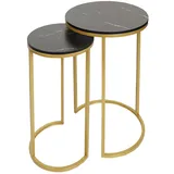 Mendler 2er-Set Beistelltisch HWC-K46, Kaffeetisch Nachttisch Loungetisch, Marmor-Optik MDF ~ schwarz-gold