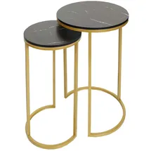 Mendler 2er-Set Beistelltisch HWC-K46, Kaffeetisch Nachttisch Loungetisch, Marmor-Optik MDF ~ schwarz-gold