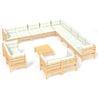 vidaXL 14-tlg. Garten-Lounge-Set mit Creme Kissen Massivholz Kiefer