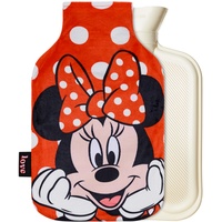 Disney Stitch Wärmflasche mit Vlies Bezug- Wärmflasche Groß Mit 1,7 oder 2 Liter - Kuschel Wärmflasche für Frauen - Disney Geschenke für Frauen (Rot Minnie)