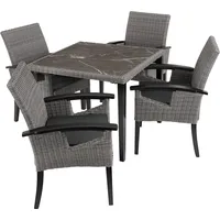 Tectake tectake® Rattan Tisch Tarent mit 4 Stühlen Rosarno mit Holzgestellen - Grau