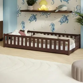 Kids Collective Jugendbett mit Rausfallschutz 80 x 180 cm Kiefer massiv braun dunkelbraun