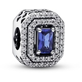 PANDORA Timeless Funkelndes Blaues Mehrstufiges Rechteck Charm aus Sterling-Silber, kompatibel mit Armbändern aus der Moments Kollektion, 792385C01