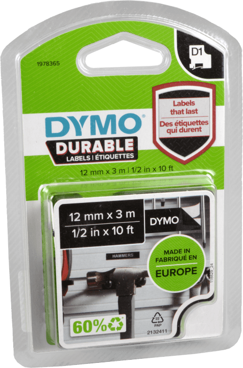 Dymo Originalband 1978365  weiß auf schwarz  12mm x 3m