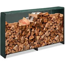Relaxdays Kaminholzregal Eisen 200 x 29 x 110 cm mit Abdeckung schwarz/grün