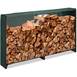 Relaxdays Kaminholzregal Eisen 200 x 29 x 110 cm mit Abdeckung schwarz/grün
