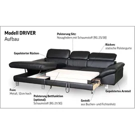 Cotta Ecksofa "Driver L-Form", weiß (altweiß), B:268cm H:73cm T:169cm, LEDER BEEFY (ein abgedecktes Spalt-Rindsleder) im Sitz und Rücken (Korpus in Kunstleder);Luxus-Kunstleder;Kunstleder SOFTLUX;NaturLEDER (echtes Rindsleder), Rückseite mit schwarzem