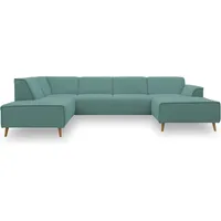 DOMO. collection Wohnlandschaft Jules FK, skandinavisches Sofa mit Federkern, Couch in U-Form mit Holzfüßen, 333 x 191 x 81 cm (BxTxH), Longchair rechts, mint