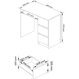 home collective Computertisch Bürotisch mit ausziehbarer Tastaturablage, Laminatplatte mit ABS-Kante, mit 3 Schubladen rechts, 90 x 50 x 77 cm, Artisan Eiche