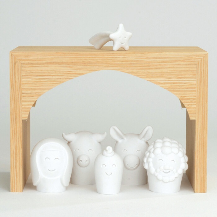 Crèche de Noël avec figurines en résine synthétique, Designer STUDIOVO, 14x19.5x12.5 cm
