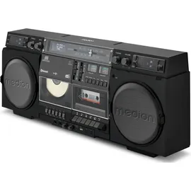 Medion P66538 Kassettenrecorder (Retro Ghettoblaster mit CD-Player, 80er, groß, USB, SD, CD, Kassetten MC, DAB+ Radio Teleskopantenne, Bluetooth, Kassettendeck, Aufnahmefunktion