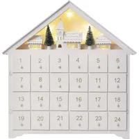 EMOS Leuchtender Adventkalender aus Holz, mit Minikästchen und Winterdorf, 8 LEDs warmweisses Licht, 6h Timer, 0,4 Watt, DCWW02 - Weiß