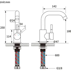 Auralum Wasserhahn Bad mit 60CM Schlauchs,360°Drehbar Waschtischarmatur,Mischbatterie Einhebelmischer aus Messing,Armaturen für Badezimmer/Kleine Küchenspüle,Weiß