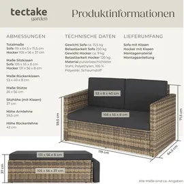 Tectake Korfu Rattan Lounge 2-Sitzer beige