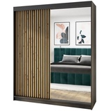 mebloland Schwebetürenschrank MIT, 2-türig Schrank 180 cm mit Spiegel Schwarz, Sonoma) - Schwarz