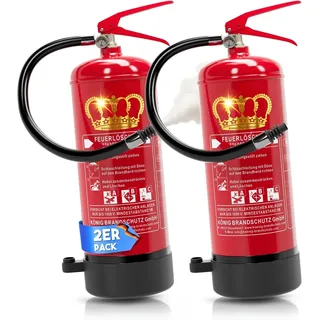 2er-Paket - KÖNIG BRANDSCHUTZ- Feuerlöscher Pulver | 6 kg | Geeignet für die Brandklassen - ABC | nach DIN EN3 | Dauerdruck 10 LE | Inkl. Wandhalterung mit Manometer (2 x Pulver 6KG)